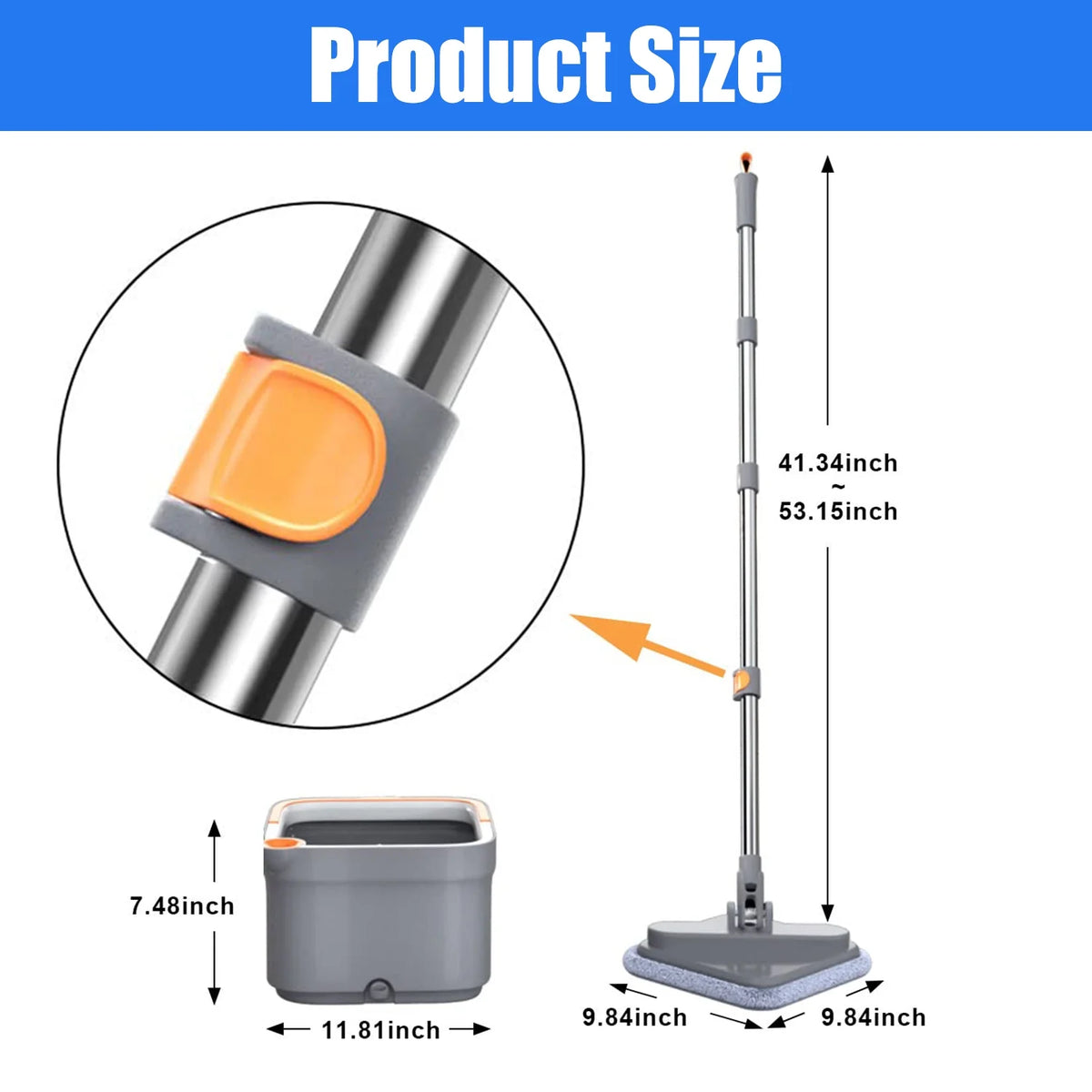 6 Packs Spin Mop and Bucket Set with Self Wringing 360° Rotating Square Mop-Head M75255
