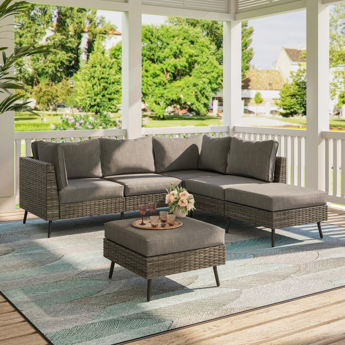 7 Pieces Patio Conversation Set with 6 Chairs and 1 Coffee Table I441439