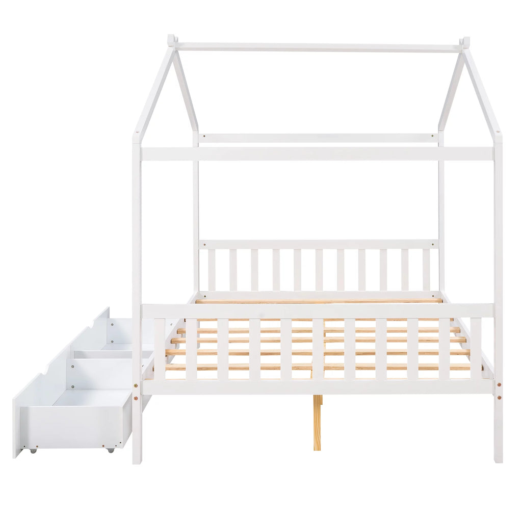 White Full Size Platform Bed with Two Drawers C995