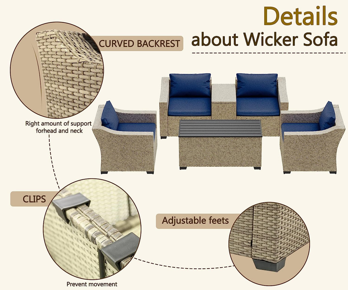 6 Piece Modular Outdoor Wicker Patio Conversation Sofa Set Z130