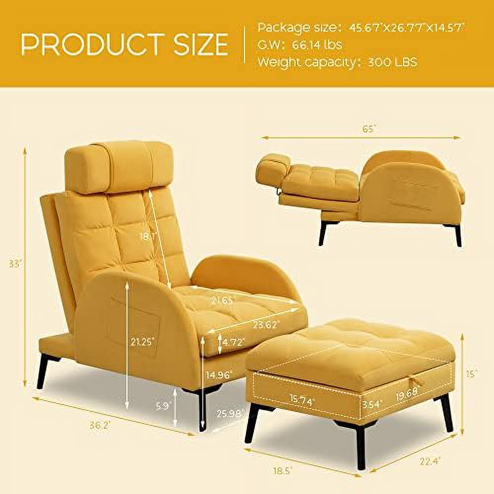 Yellow Velvet Accent Chair with Ottoman U5943