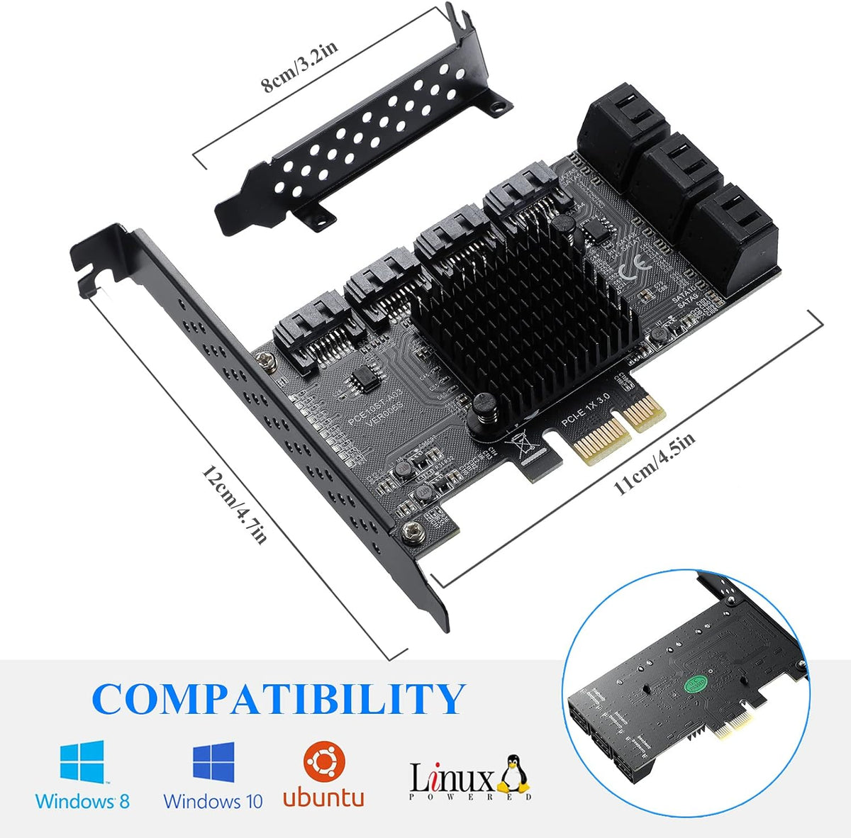 PCIE 1X 10 Ports 6 Gbps SATA 3.0 Expansion Card with Low Profile Bracket and 10 SATA Cables K408