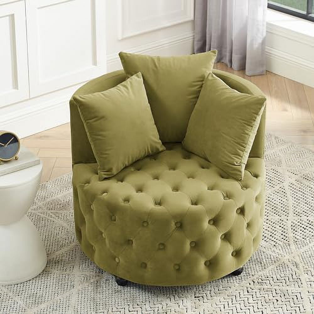 Pink Velvet Swivel Barrel Chair with 3 Pillows and Wheels X177