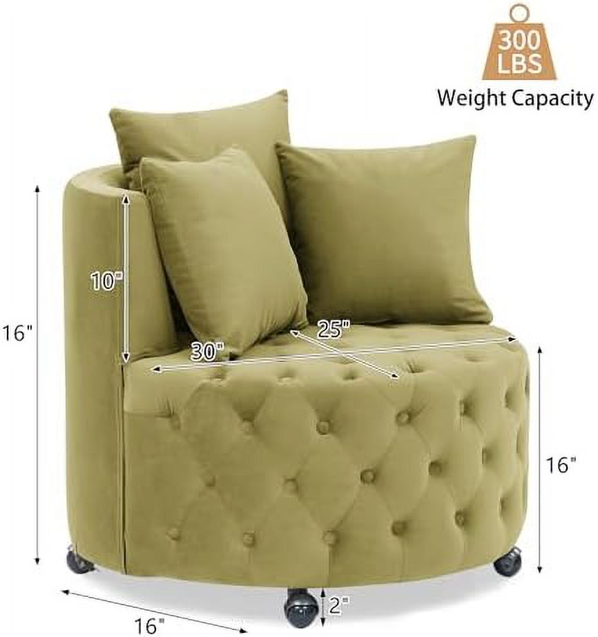 Pink Velvet Swivel Barrel Chair with 3 Pillows and Wheels X177