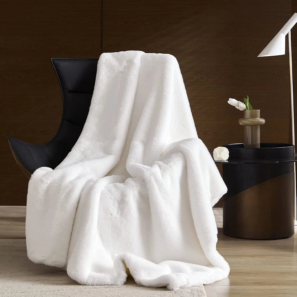 Faux Fur Reversible Throw Blanket 60"x80" White E932