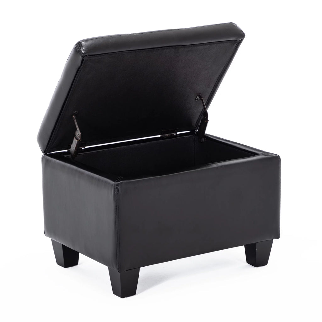 Black Faux Leather Storage Ottoman B781