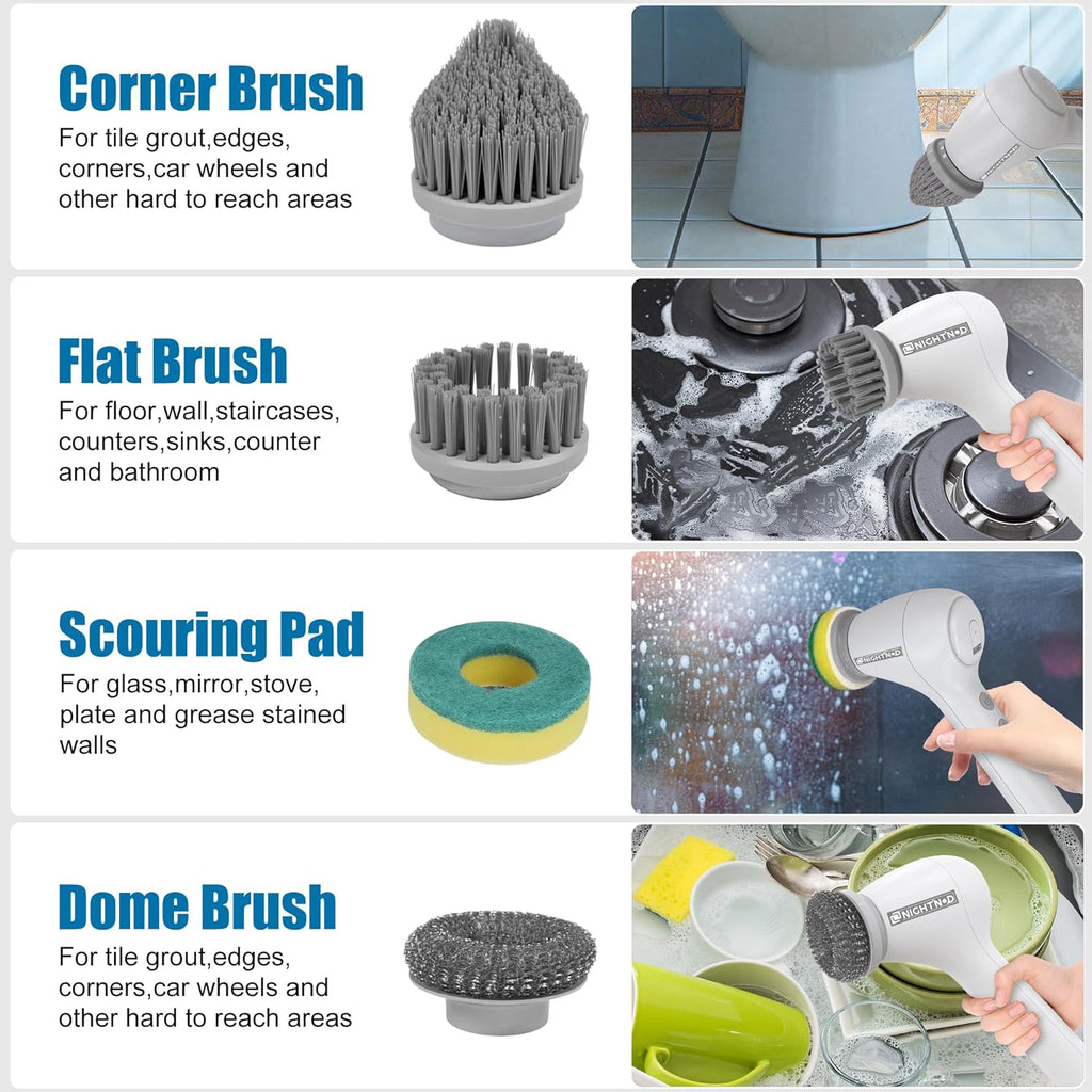 Cordless Electric Cleaning Brush with 4 Replaceable Brush Heads F6709
