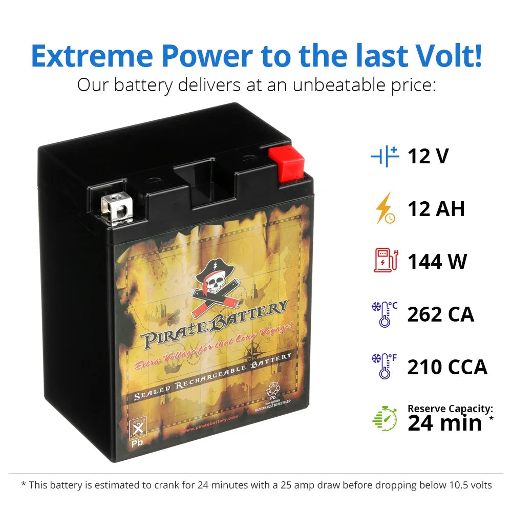 12 Volt 12 Ah 210 CCA Motorcycle Battery W388