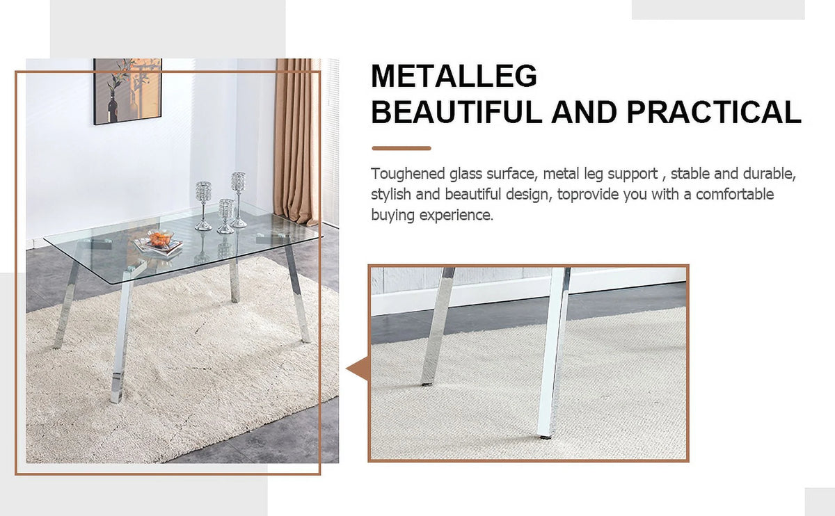 Rectangle Glass Dining Table with Metal Base M584