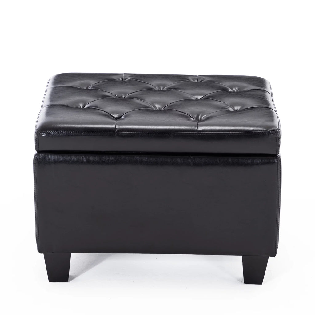 Black Faux Leather Storage Ottoman B781
