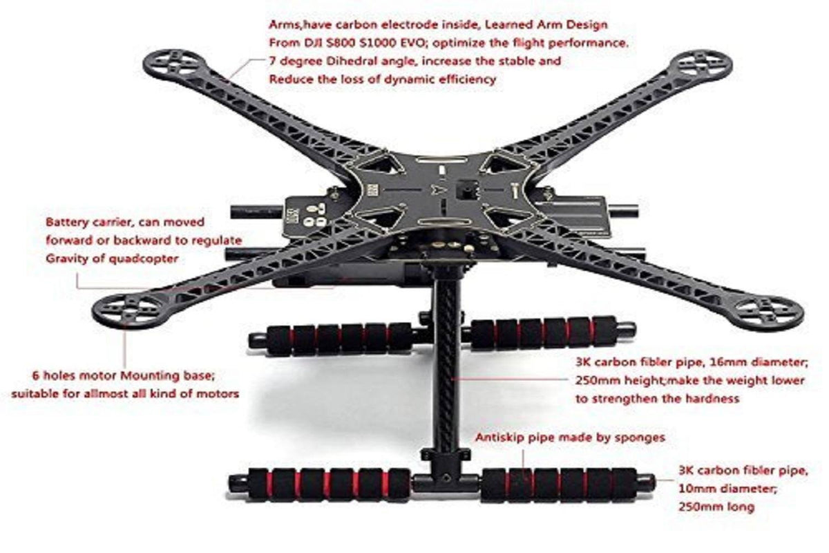 Quadcopter Fuselage Frame Kit PCB Version with Carbon Fiber Landing Gear Skid S8966