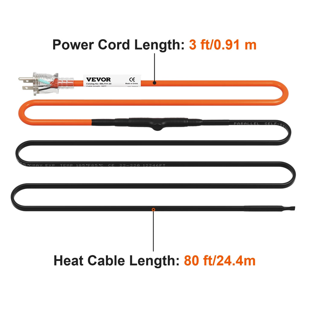 Self-Regulating Pipe Heating Cable, 80-feet 5W/ft, 120V B38184