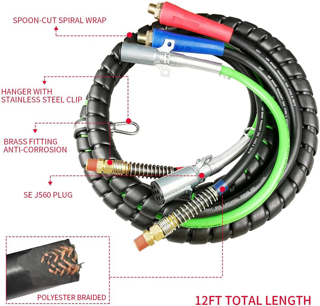 3 in 1 ABS Electrical Cord Air Line Kit 12ft N92216