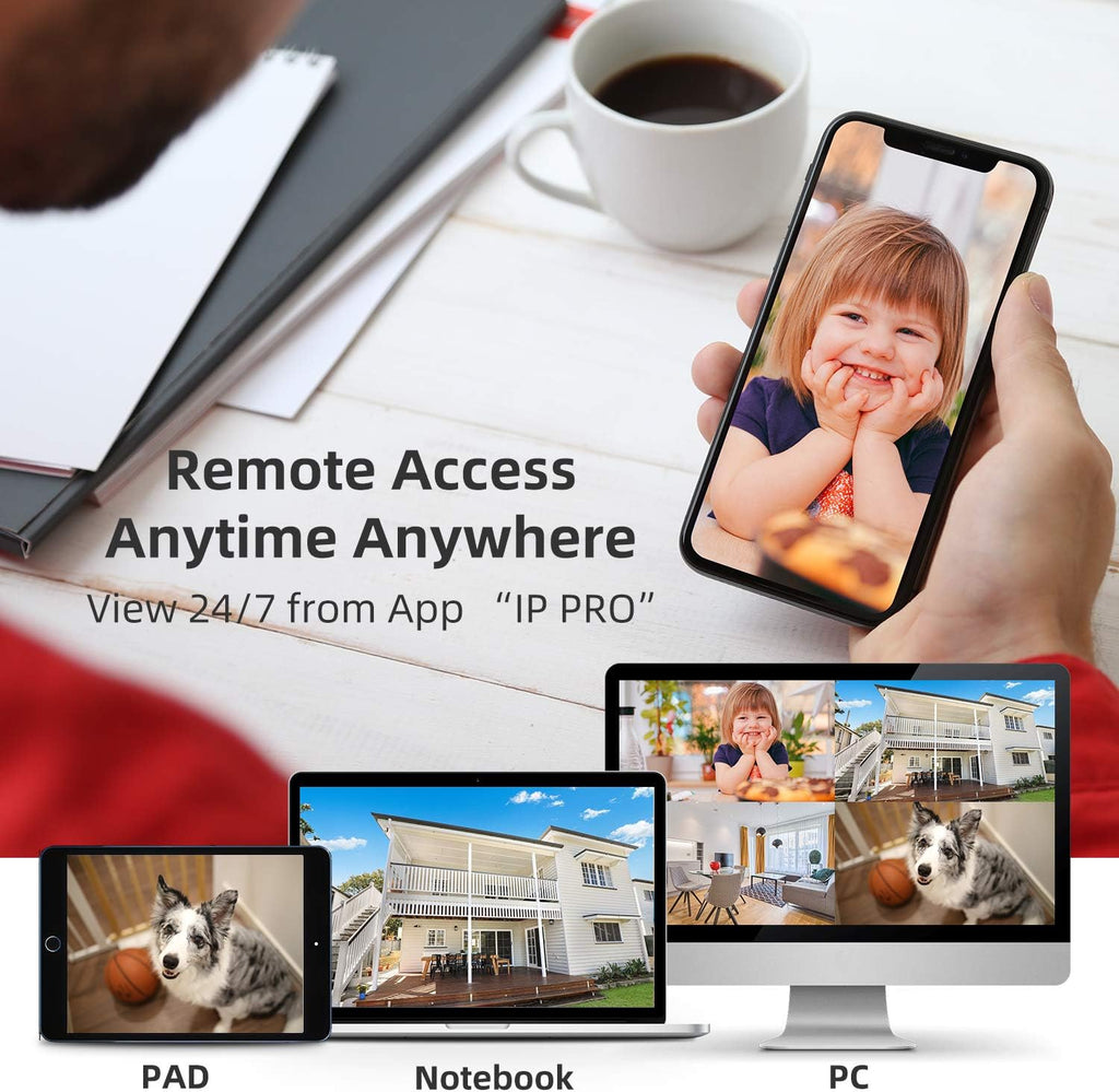 8 Channel 1080P Wireless Security Camera System with 12" Monitor 2TB Hard Drive 4pcs Indoor Outdoor IP Cameras Night Vision I972