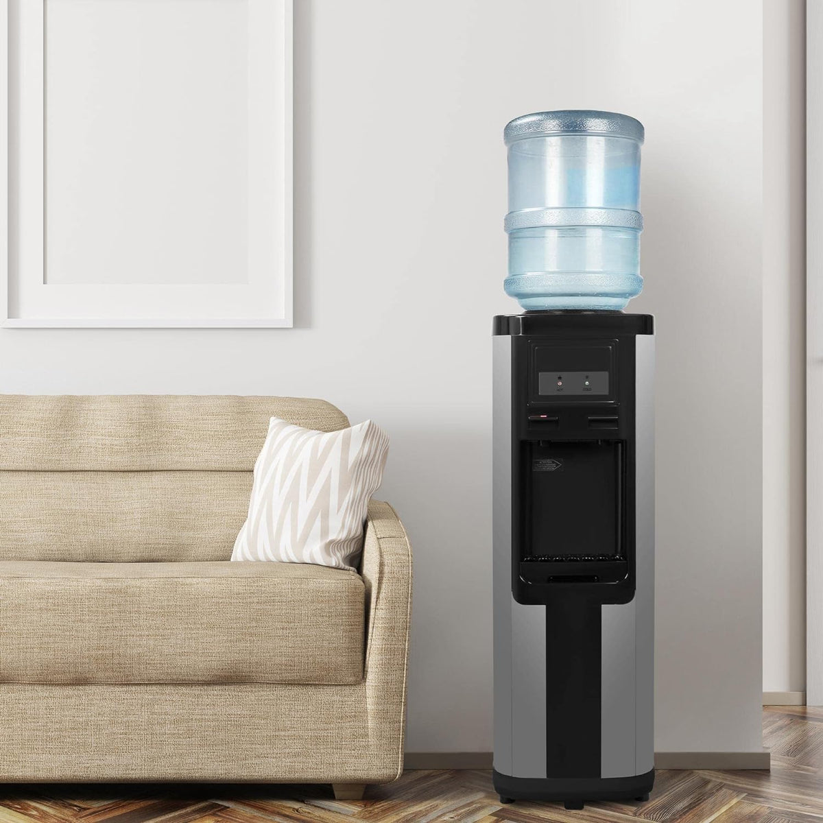 Black Stainless Steel Top Loading Water Cooler Dispenser for 3 & 5 Gallon Bottles O54420