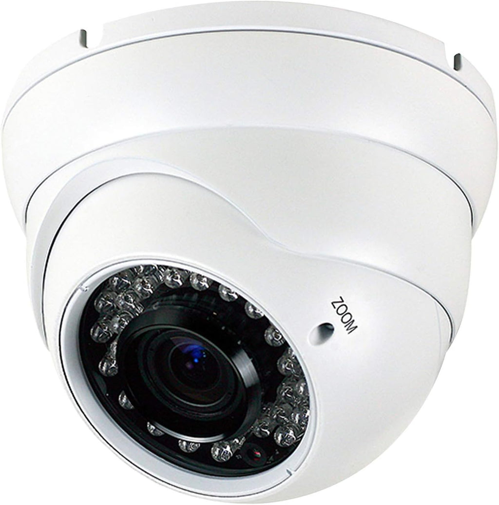 Analog CCTV Security Dome Camera HD 1080P 4-in-1 2.8mm-12mm Varifocal Lens Weatherproof Metal Housing White W18352