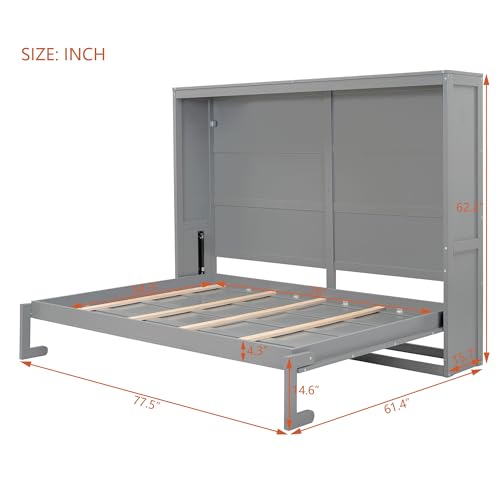 Gray Queen Solid Wood Murphy Cabinet Bed Z3508
