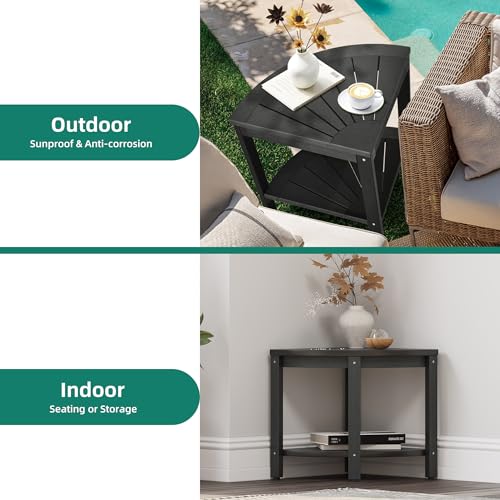 Black Poly Lumber Corner Shower Bench with Storage Shelf T722