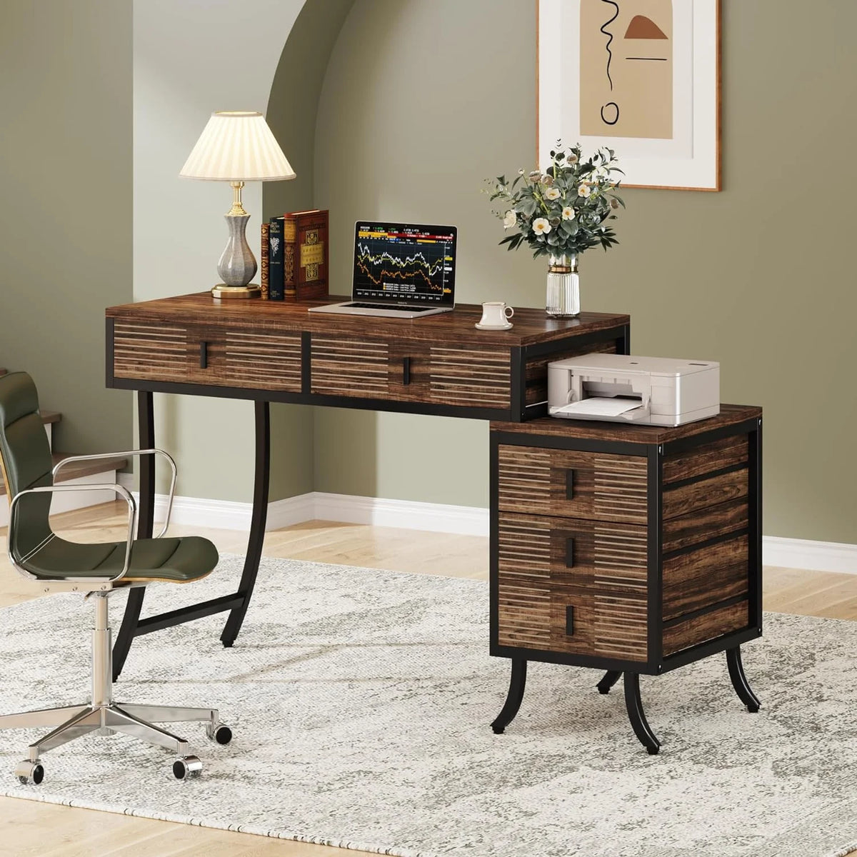 55" Computer Desk with 5 Drawers N67170