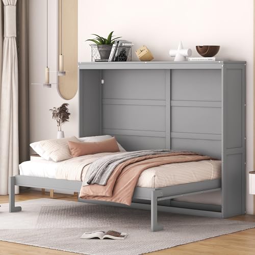Gray Queen Solid Wood Murphy Cabinet Bed Z3508
