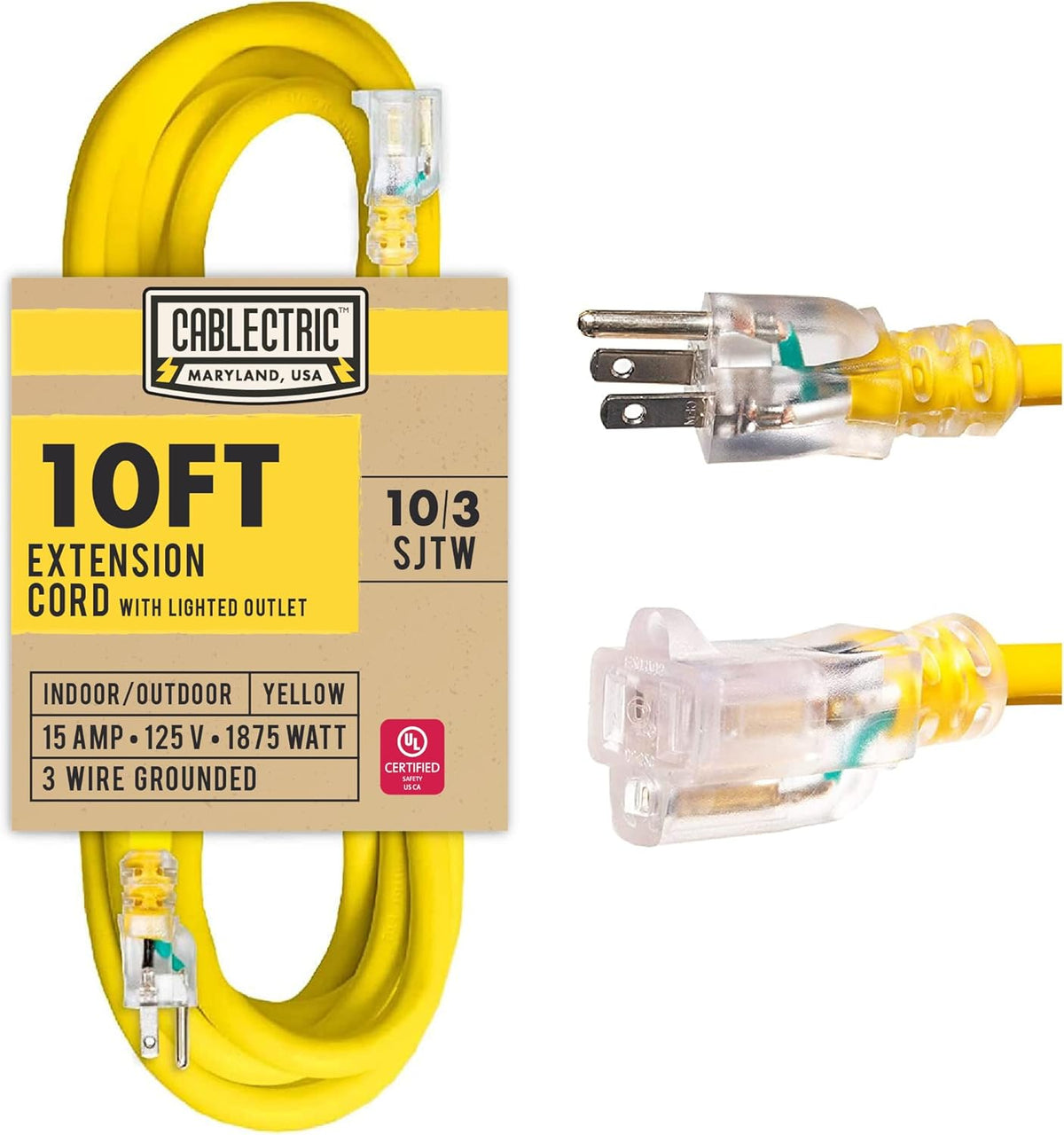 75 Ft 10 Gauge Yellow Heavy Duty Extension Cord Z493