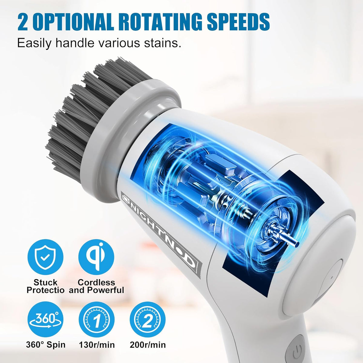 Cordless Electric Cleaning Brush with 4 Replaceable Brush Heads F6709