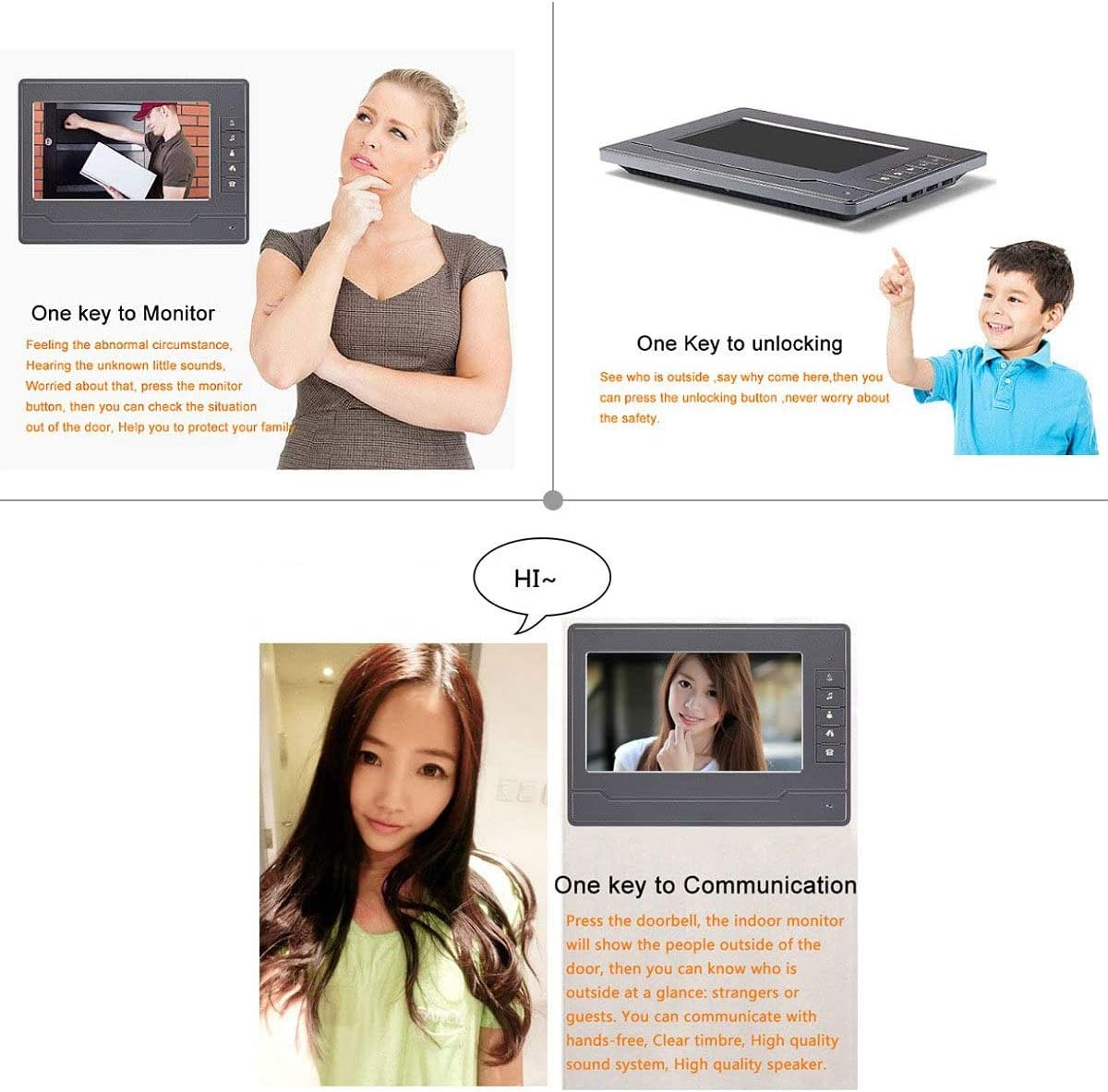 7 Inches LCD Monitor Wired Video Doorbell System with 1 Camera 2 Color Screen G281085