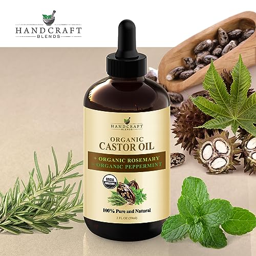 Organic Castor Oil with Rosemary and Peppermint Oil in Glass Bottle - 2 Fl Oz C1295