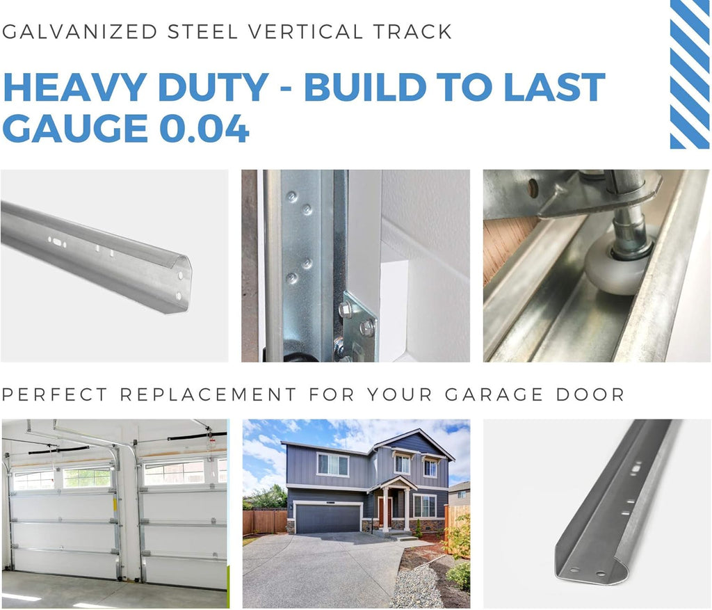 Set of Left and Right Galvanized Steel Garage Door Vertical Track for 7 Foot Tall J15367