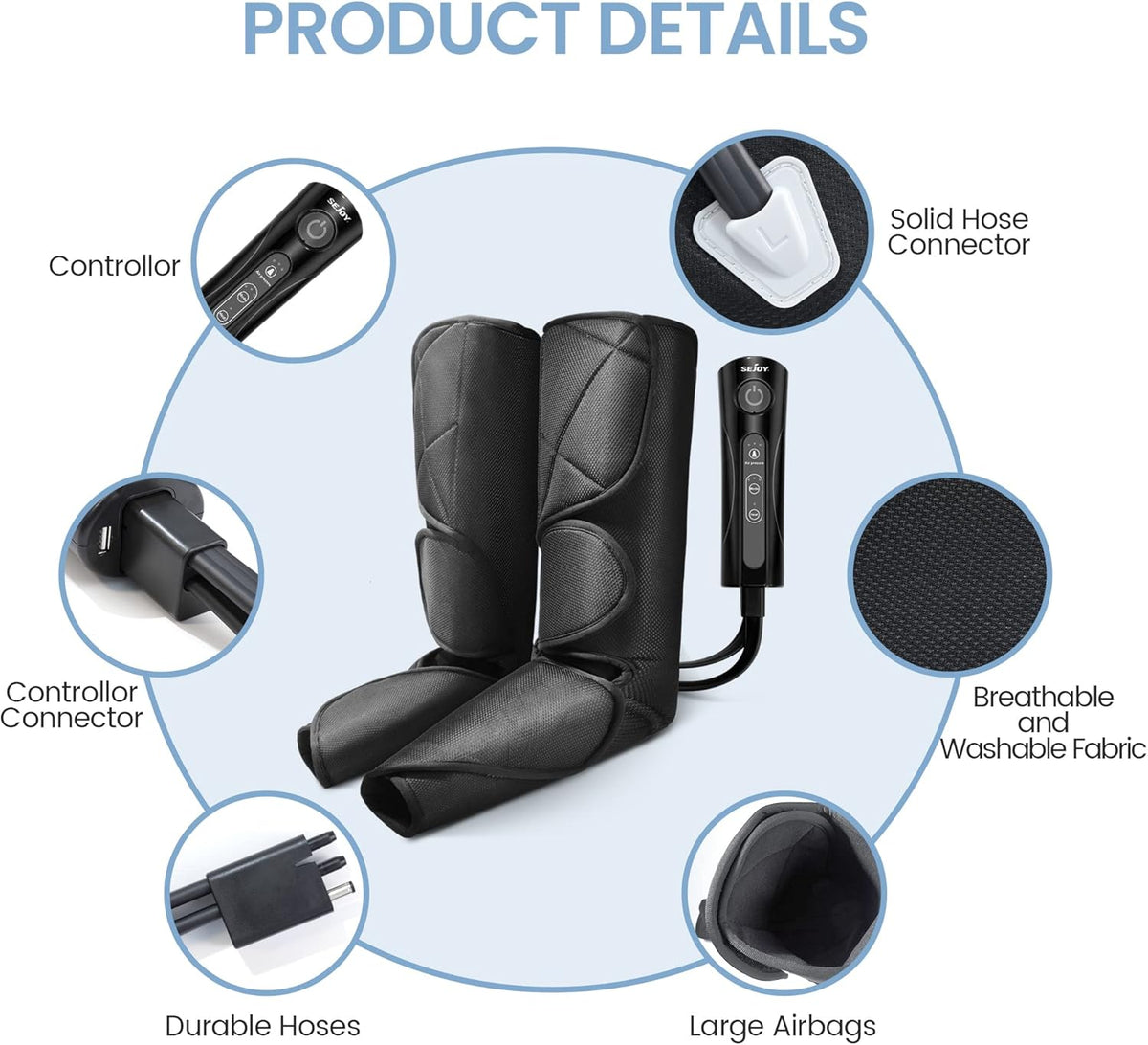 Leg Massager with Air Compression and Heat, Foot and Calf Massage Machine with Hand-held Controller E973954
