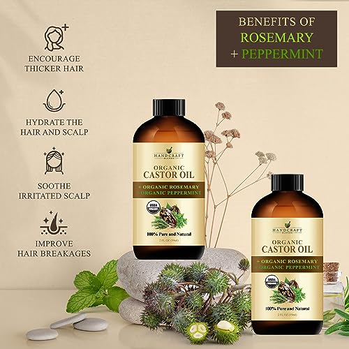 Organic Castor Oil with Rosemary and Peppermint Oil in Glass Bottle - 2 Fl Oz C1295