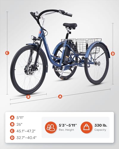 Electric Trike, 7 Speed, 48V 13Ah Battery, Front Suspension, 350W Motor, 24 26 inch Dual Chain P89243