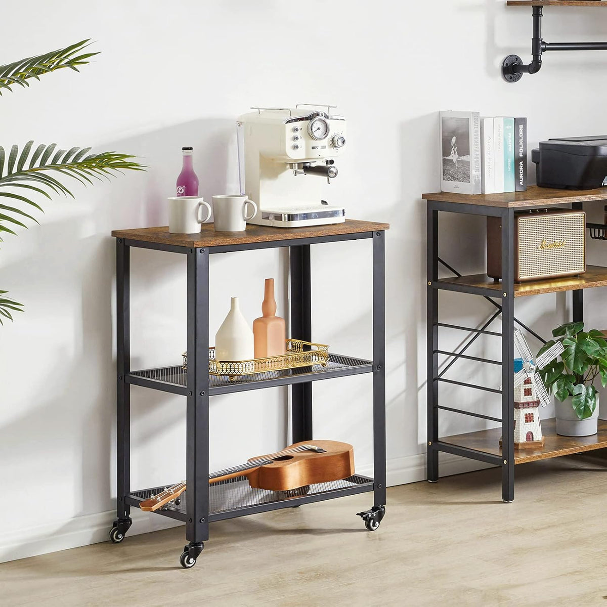 Vintage 3-Tier Kitchen Bar Cart on Wheels J299793