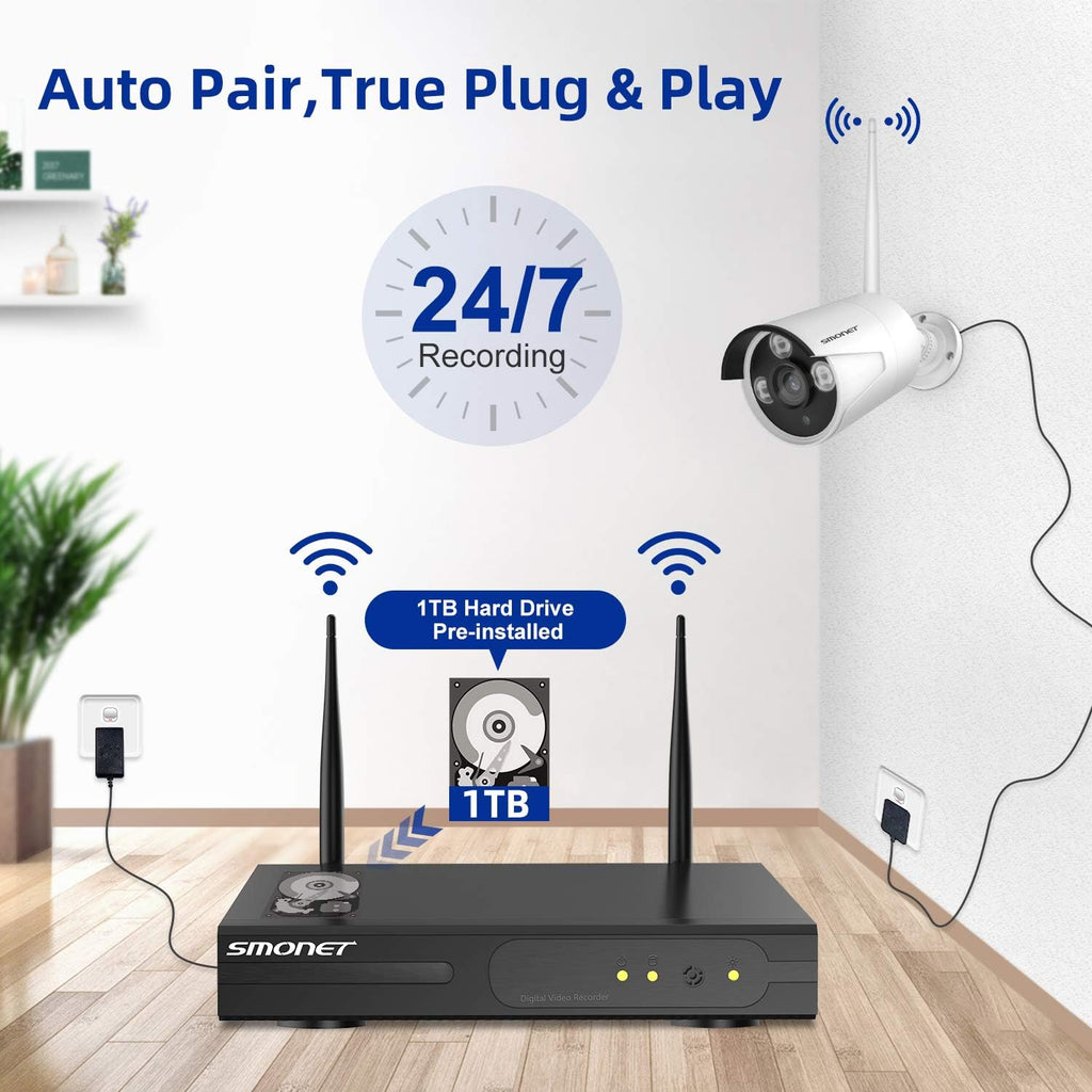 8 Channel 1080P Wireless Security Camera System with 12" Monitor 2TB Hard Drive 4pcs Indoor Outdoor IP Cameras Night Vision I972