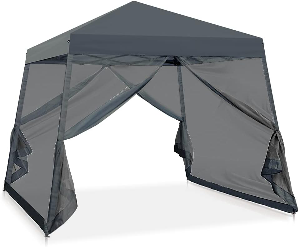 10' x 10' Slant Leg Pop Up Canopy Tent with Mosquito Netting Beige M9022