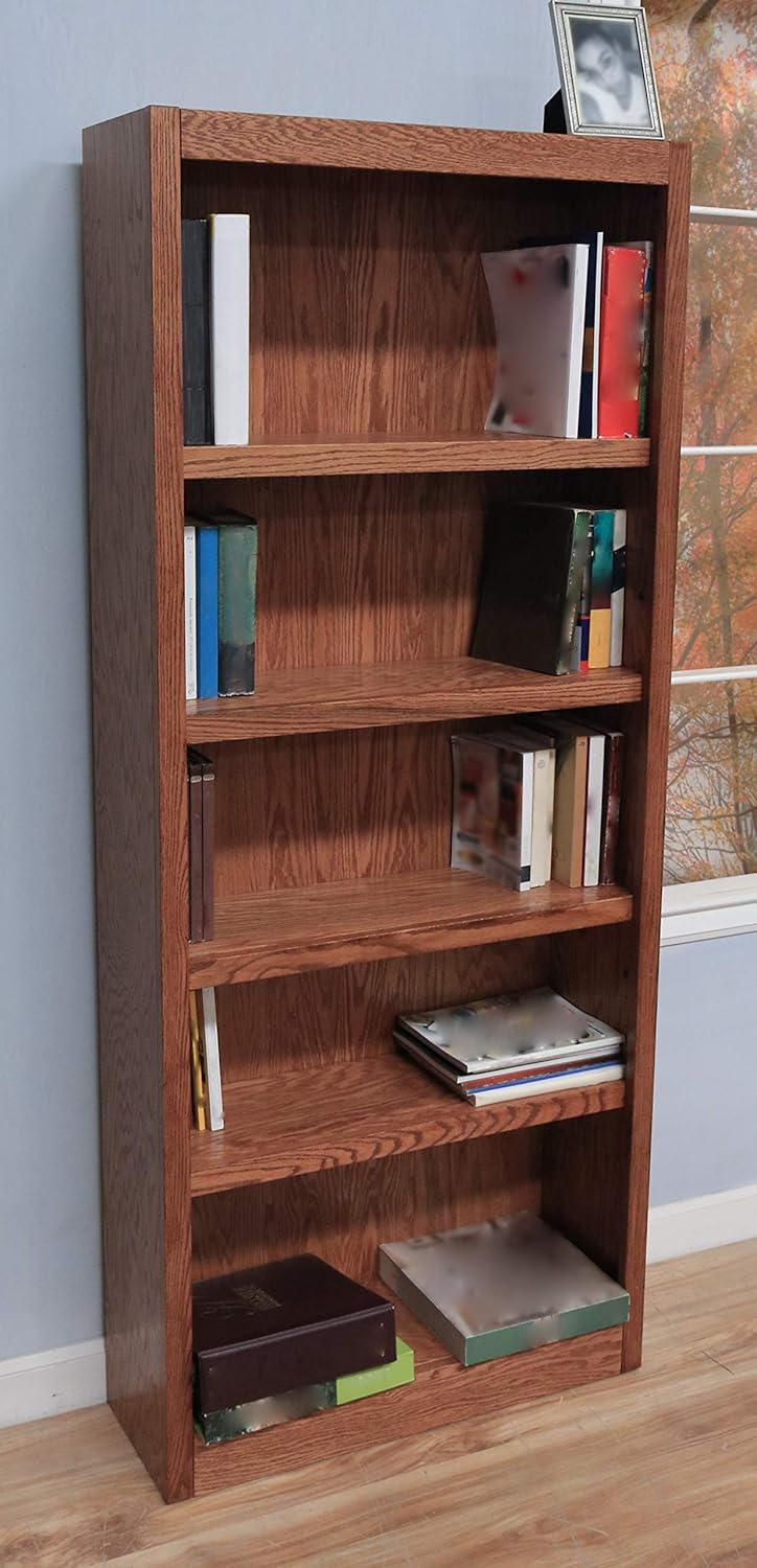 Five Shelf Bookcase 72" H Dry Oak Finish I402