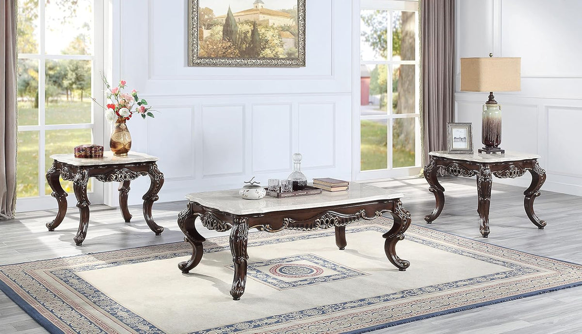 Wooden Coffee Table in Marble and Antique Oak E553220