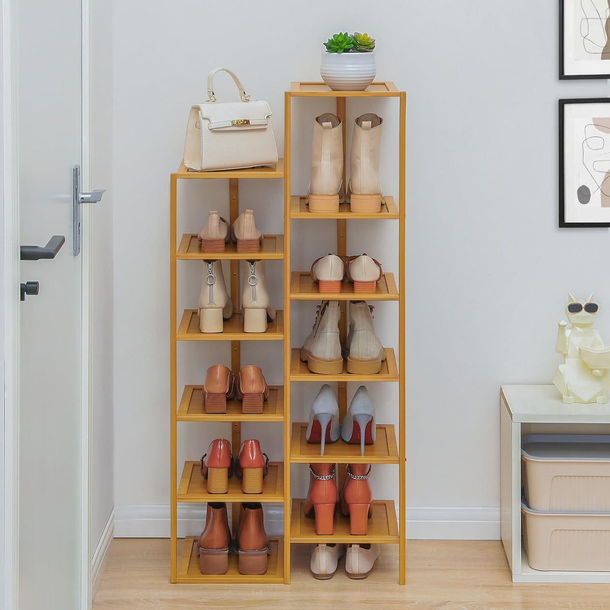 Bamboo 12-Tier Vertical Double Row Shoe Rack (Natural) L1459