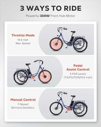 Electric Trike, 7 Speed, 48V 13Ah Battery, Front Suspension, 350W Motor, 24 26 inch Dual Chain P89243