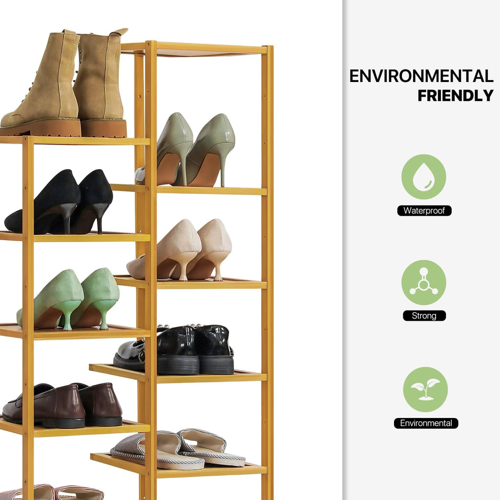Bamboo 12-Tier Vertical Double Row Shoe Rack (Natural) L1459