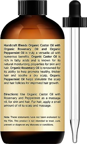 Organic Castor Oil with Rosemary and Peppermint Oil in Glass Bottle - 2 Fl Oz C1295