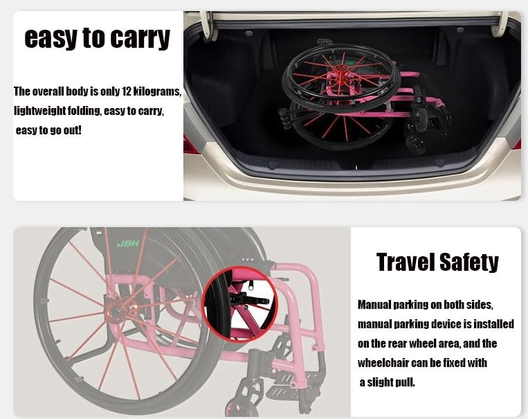 Super Lightweight Folding Aluminium Frame Wheelchair with Armrest Swing Leg Rest, Seat Width 38cm I7341