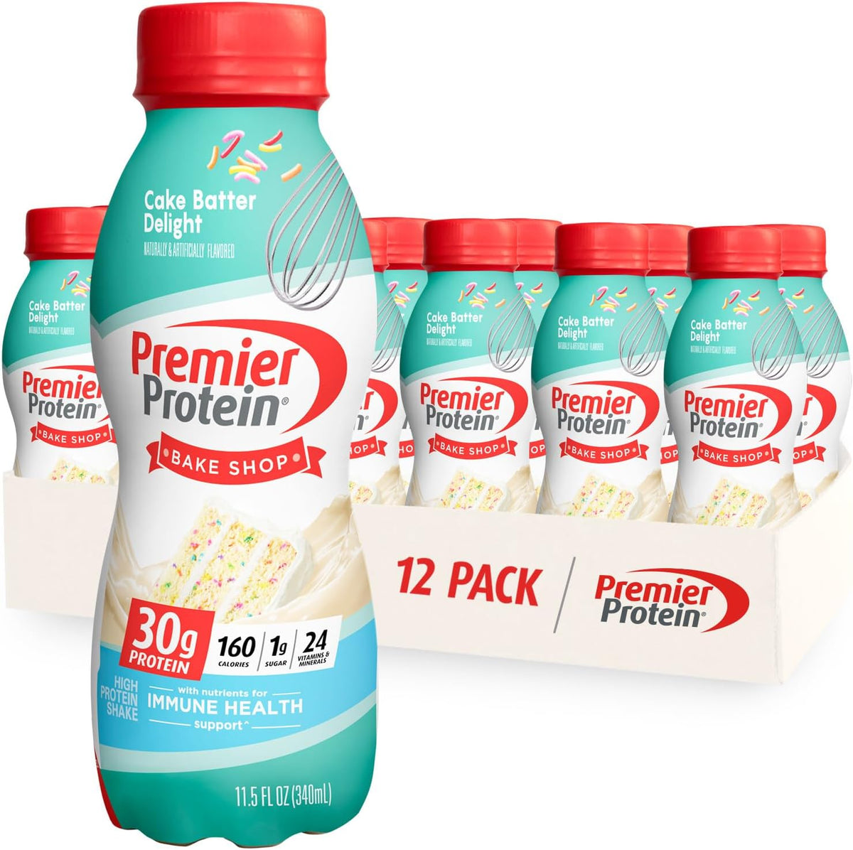 12 Pack Premier Protein Shake Salted Caramel Popcorn and Cake Batter 30g Protein 1g Sugar C58321