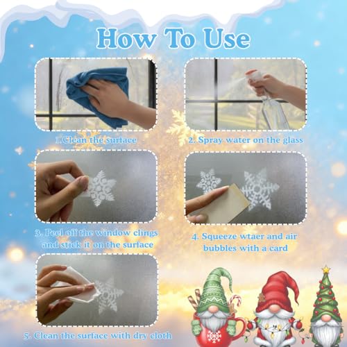 226 PCS White Snowflake Window Clings, 9 Sheets Double-Sided Reusable Decals Z3346