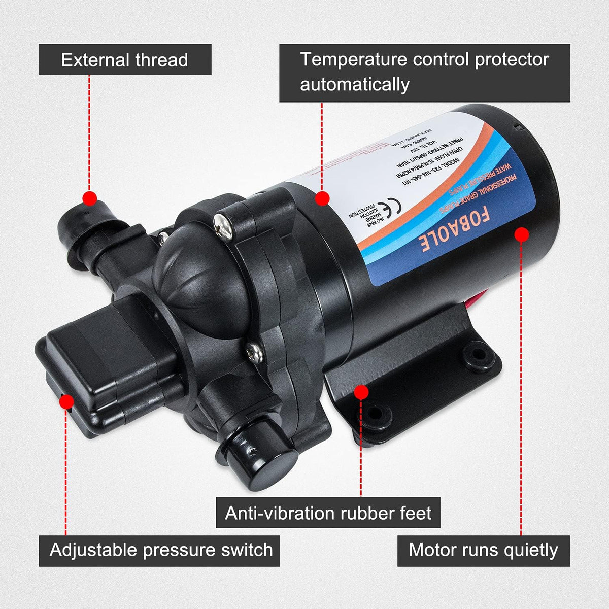 12V Fresh Water Pump with Pressure Switch 3.5 GPM 45 Psi A572927