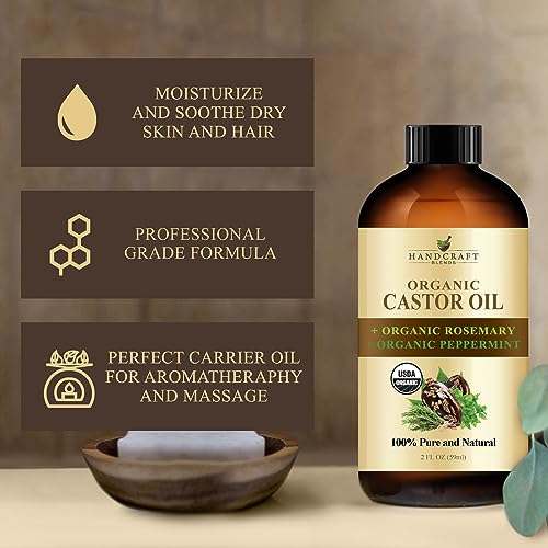 Organic Castor Oil with Rosemary and Peppermint Oil in Glass Bottle - 2 Fl Oz C1295