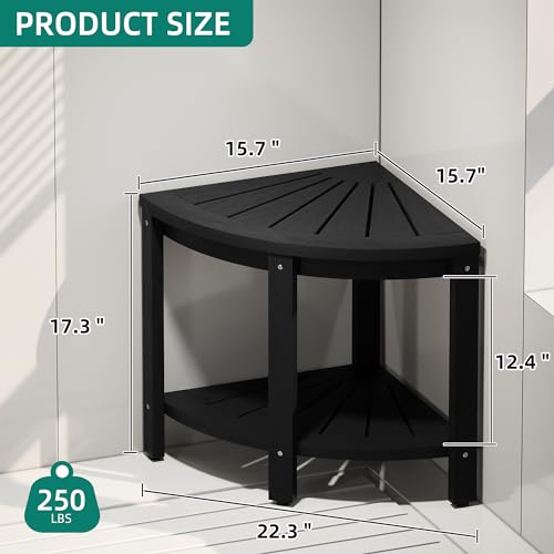 Black Poly Lumber Corner Shower Bench with Storage Shelf T722