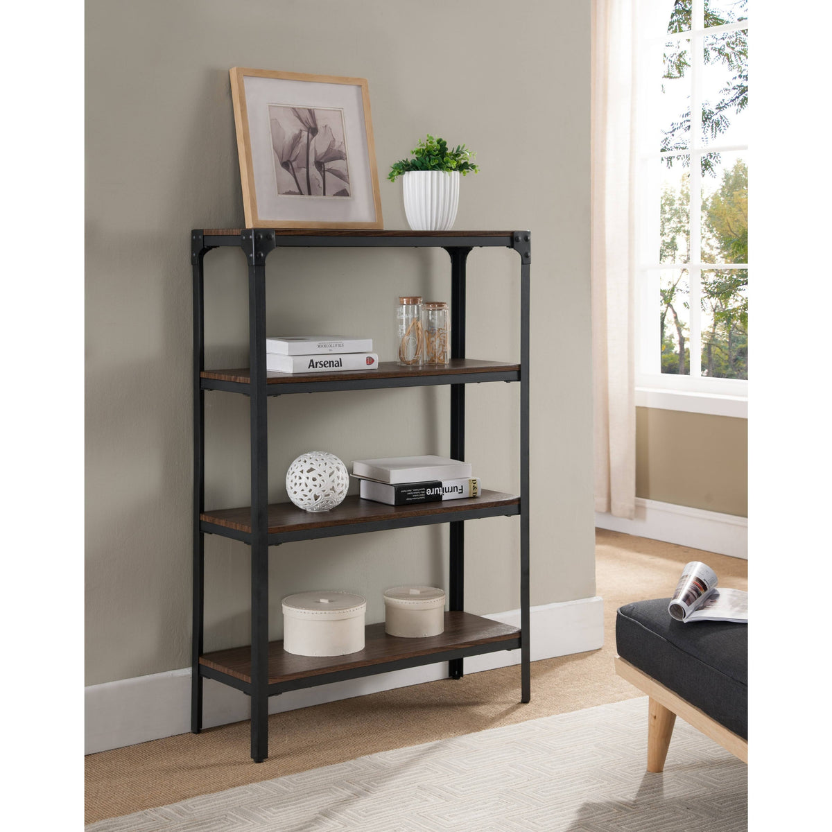 Antique Walnut and Metal 4 Tier Bookcase P1586