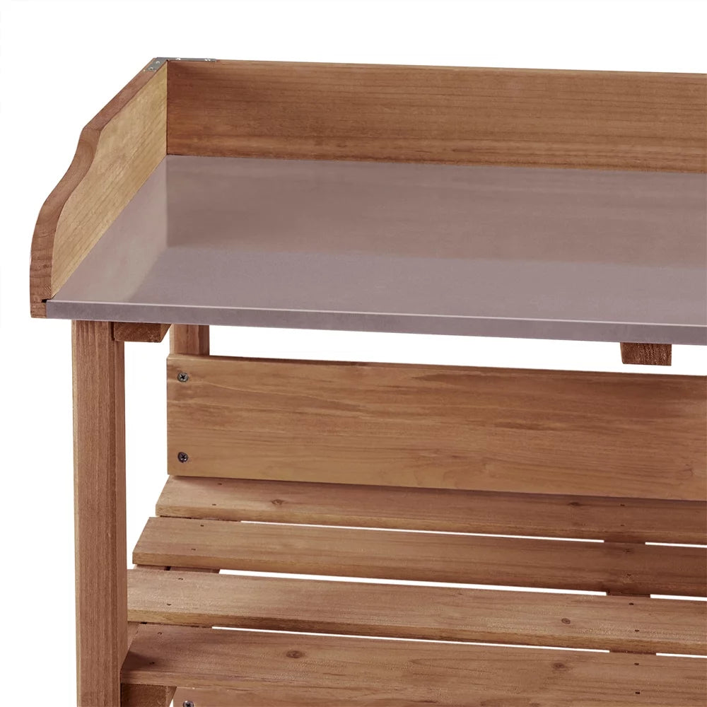 Brown Outdoor Potting Bench Table with Storage Shelf U472046