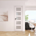 24" x 80" Slab Doors 5-Lite Tempered Frosted Glass Interior French Door, Solid MDF Door PVC Surface Single Panel Slab M69898